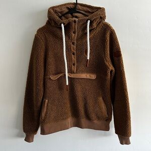 Wanakome Women's Mara Sherpa Teddy Snap Neck Hoodie Brown - Medium